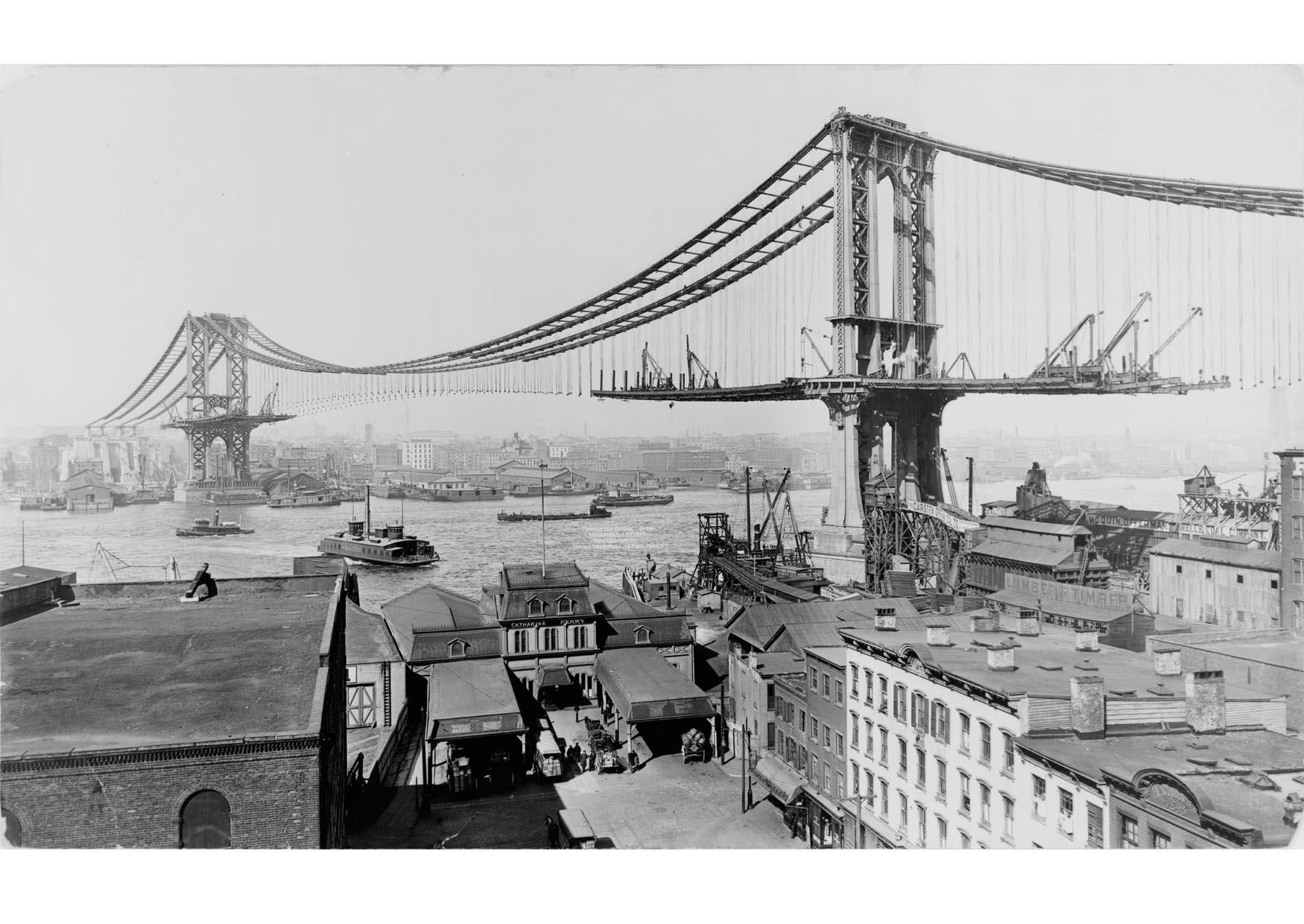 Foto construA§A£o da ponte de manhattan em 1909