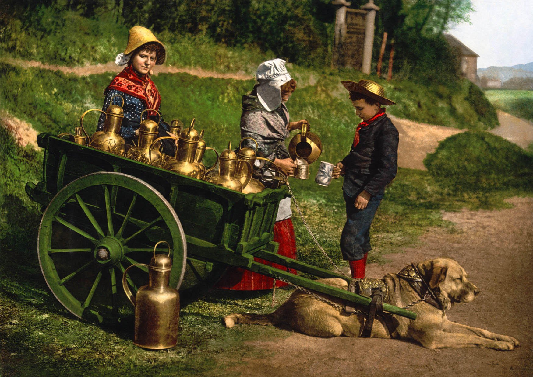 Foto vendedores de leita com charrete - 1890 bA©lgica 