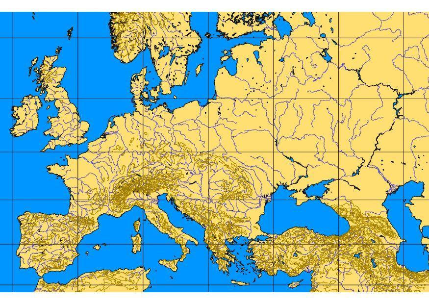 imagem mapa da europa com relevo e rios