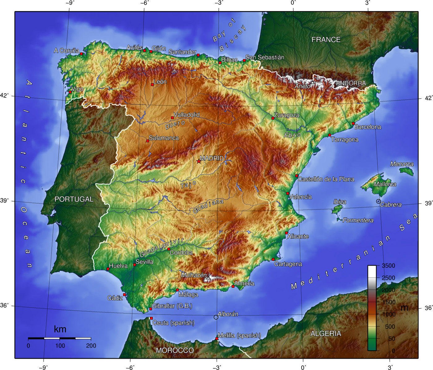 imagem mapa topogrA¡fico da espanha 