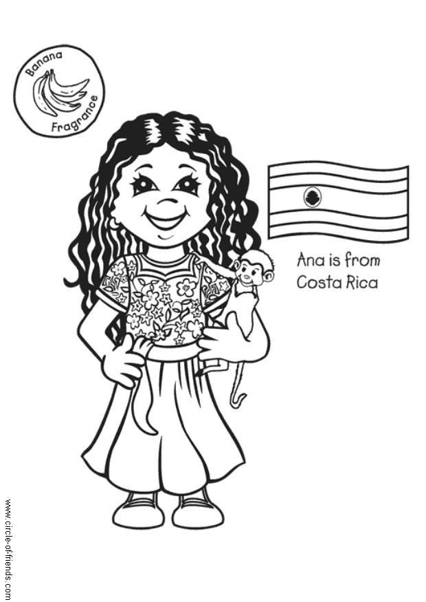 Página para colorir ana com a bandeira da costa rica