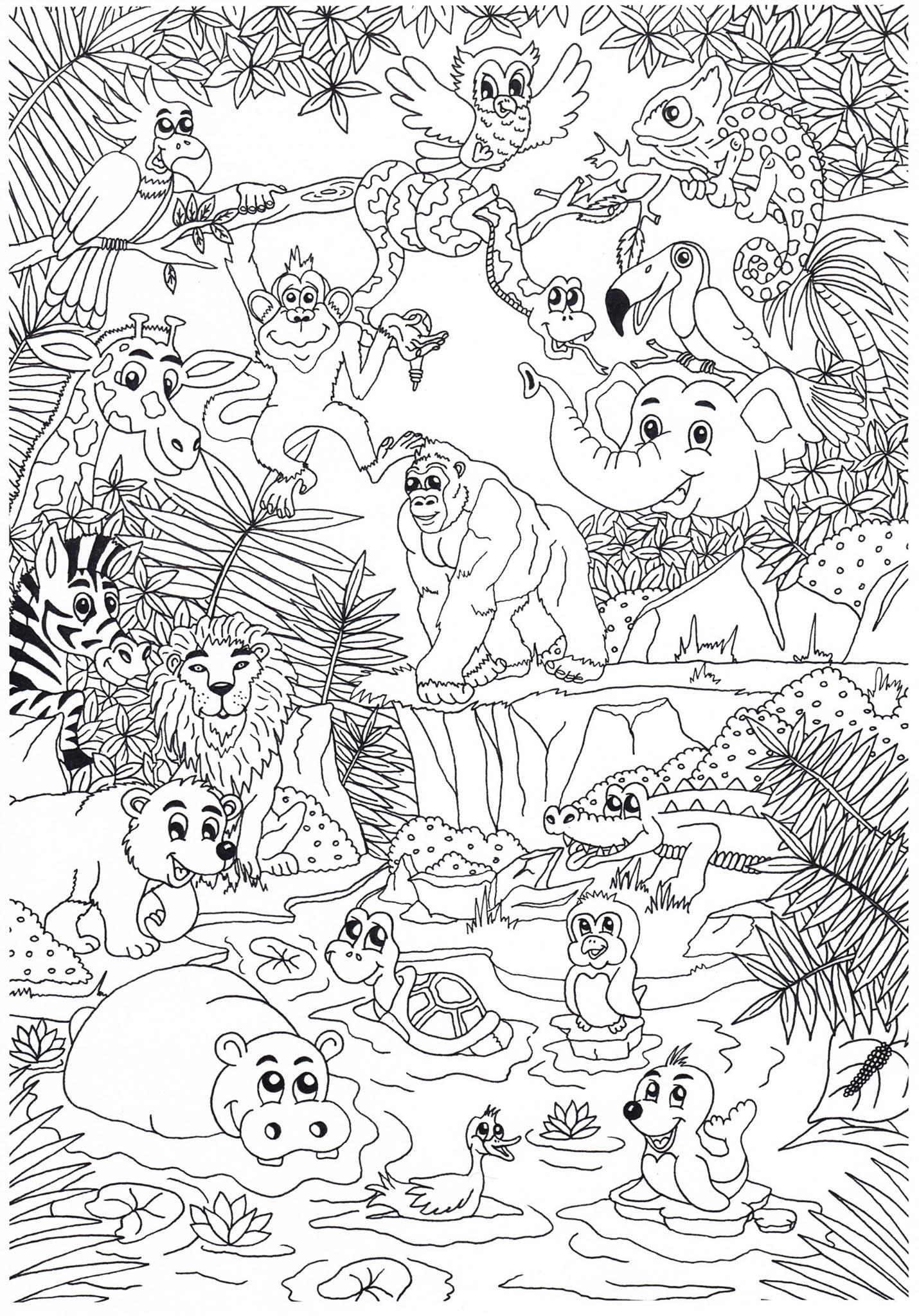 Página para colorir animais na selva