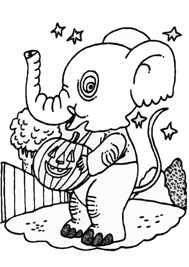 Página para colorir elefante de halloween 