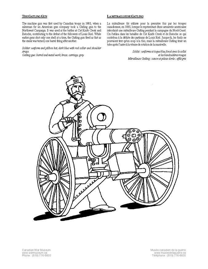 Página para colorir metralhadora gatling 