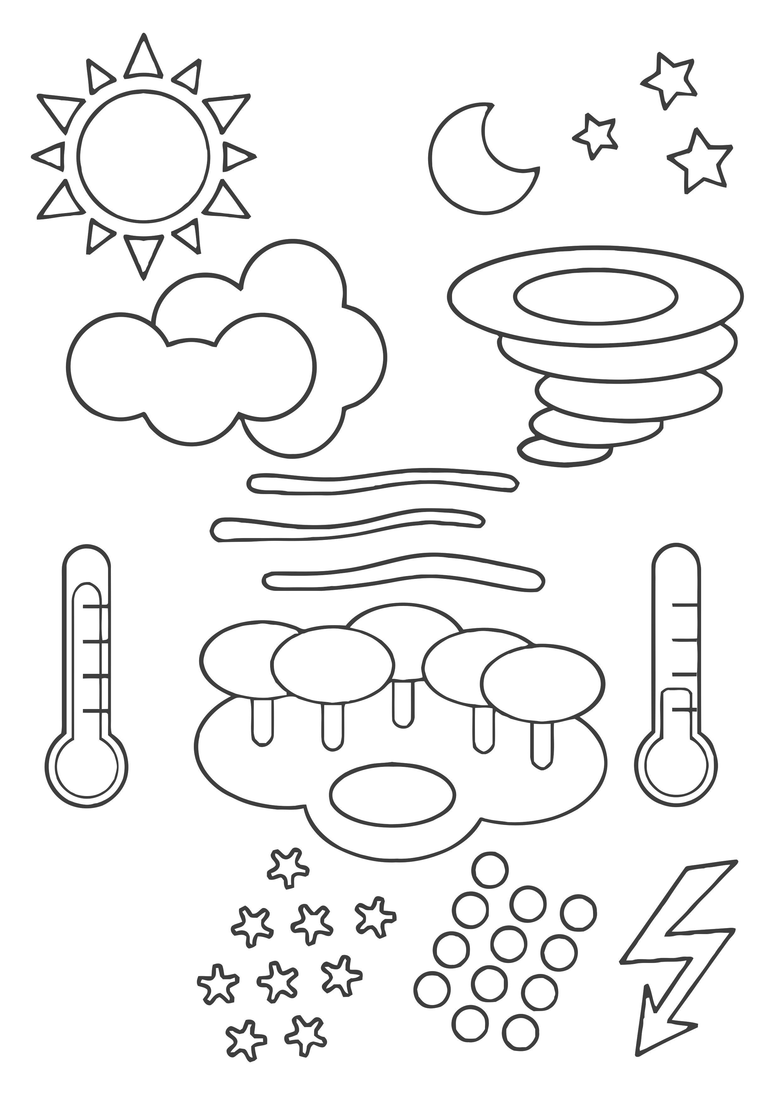 Página para colorir sA­mbolos do clima 