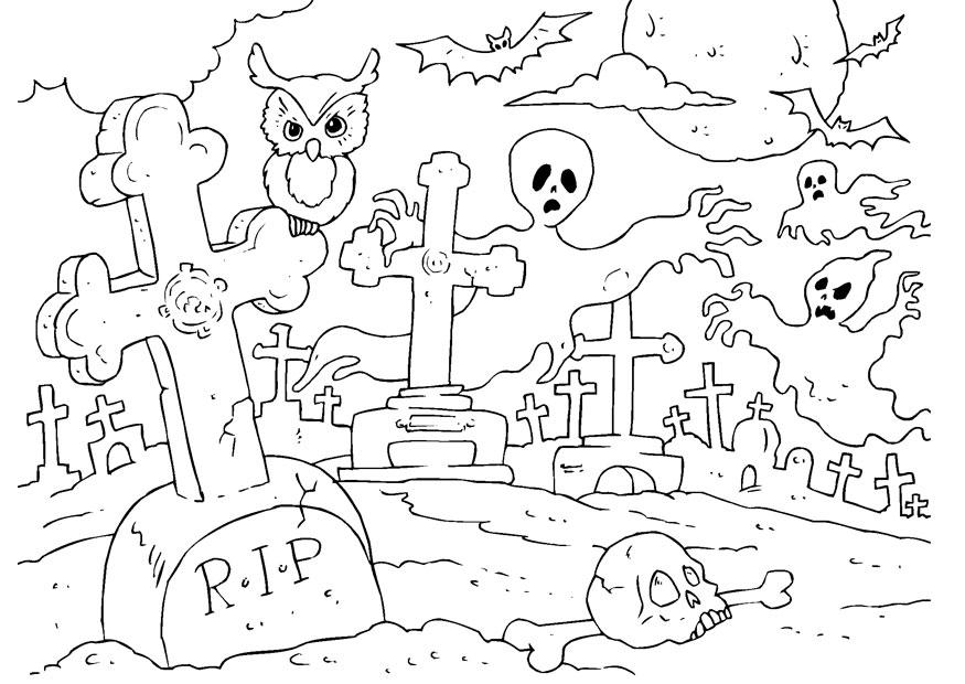 Desenho Para Colorir cemitério de halloween - Imagens Grátis Para Imprimir  - img 31629