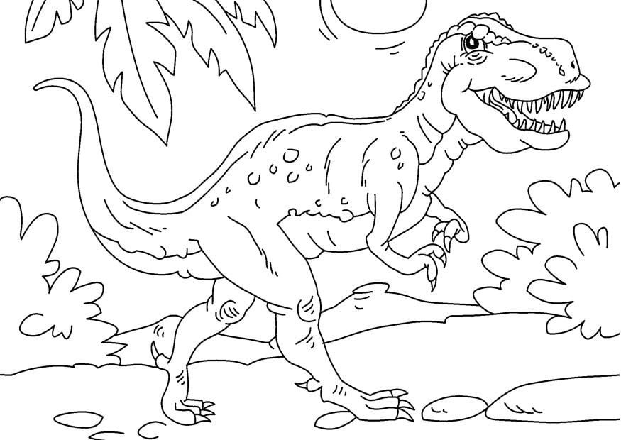 um dinossauro rex em preto e banco um desenho para criança pintar