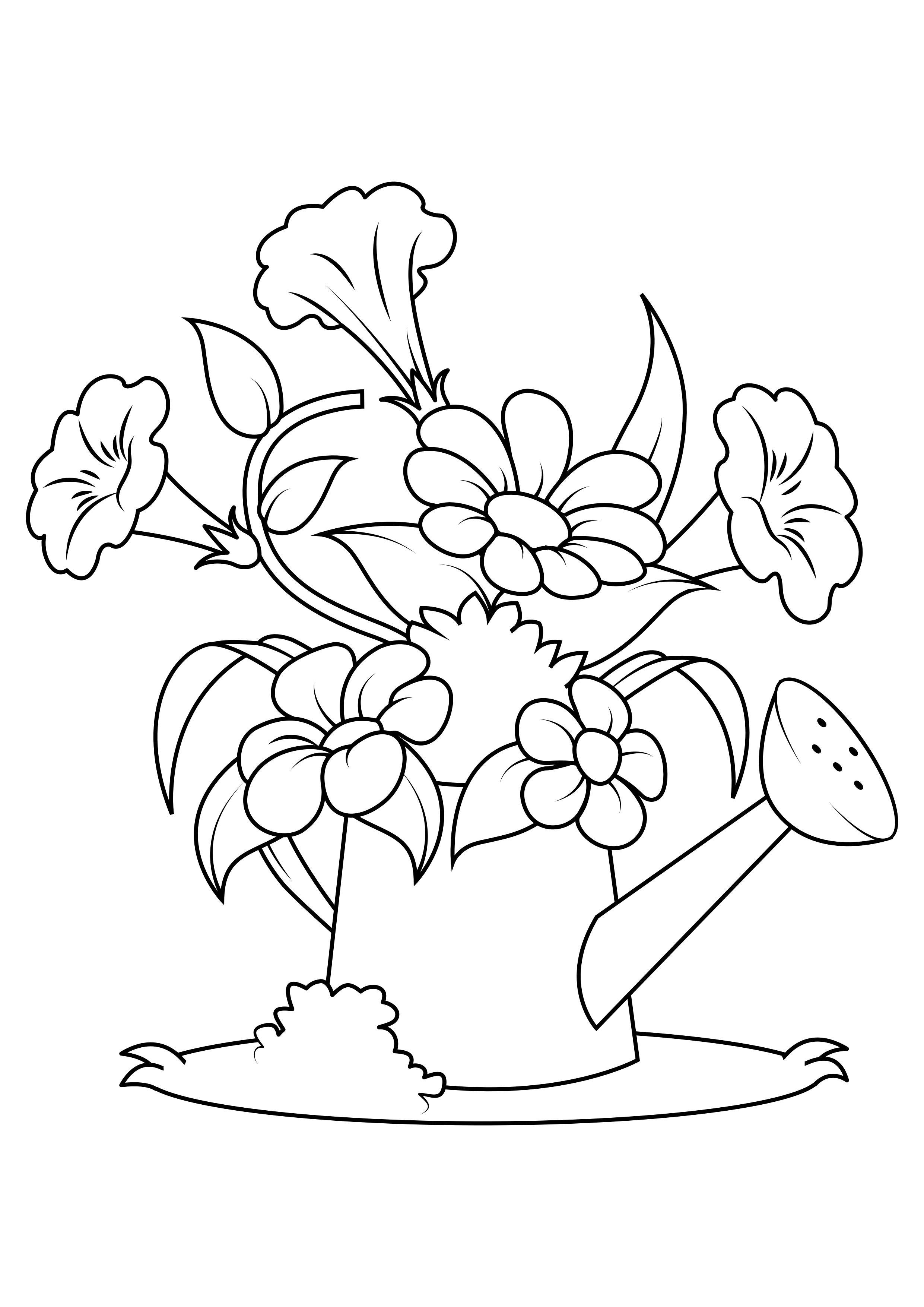 Desenho Para Colorir flores em regador Imagens Grátis Para Imprimir
