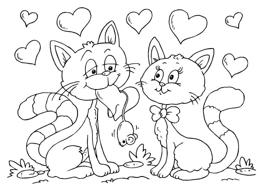 gatos bonitos estão felizes na página para colorir de desenho